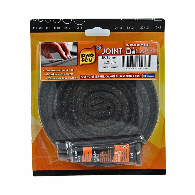 Joint rond d'étanchéité porte poêle, insert bois et granulé 15 mm