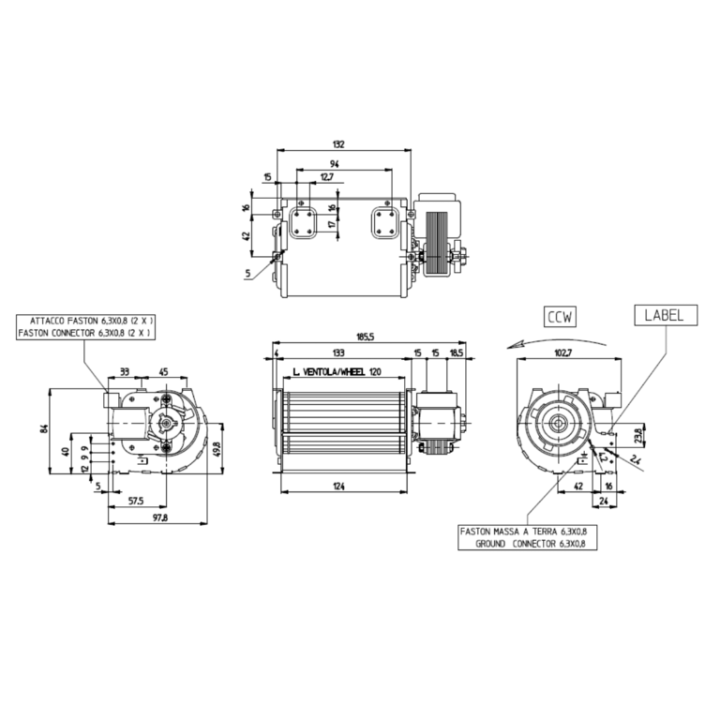 CAMINETTI MONTEGRAPPA VENTILATEUR TANGENTIEL pour poêle à granulé pellet 60/120