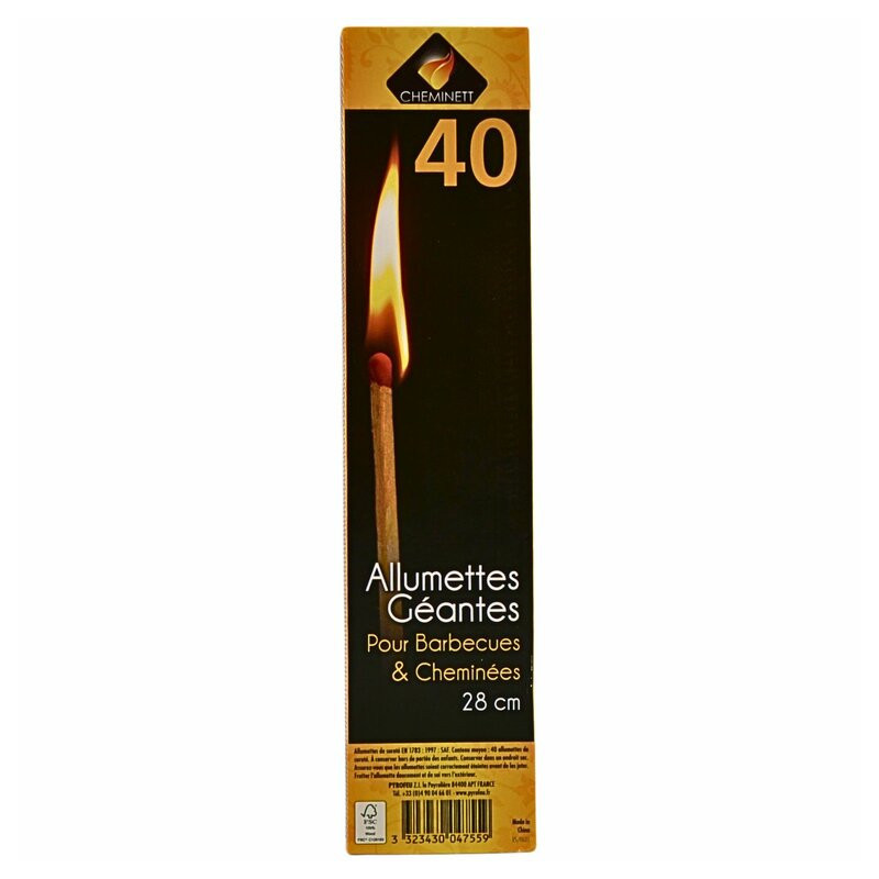 Grandes allumettes longues pour barbecue, cheminée, poêle 28cm