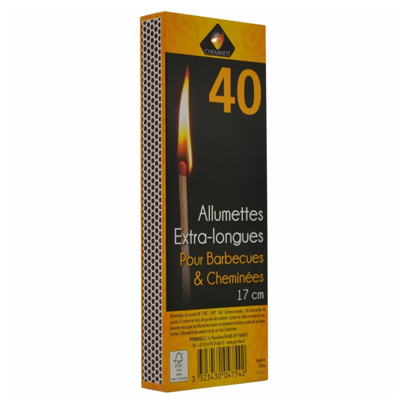 Grandes allumettes longues pour barbecue, cheminée, poêle 17cm