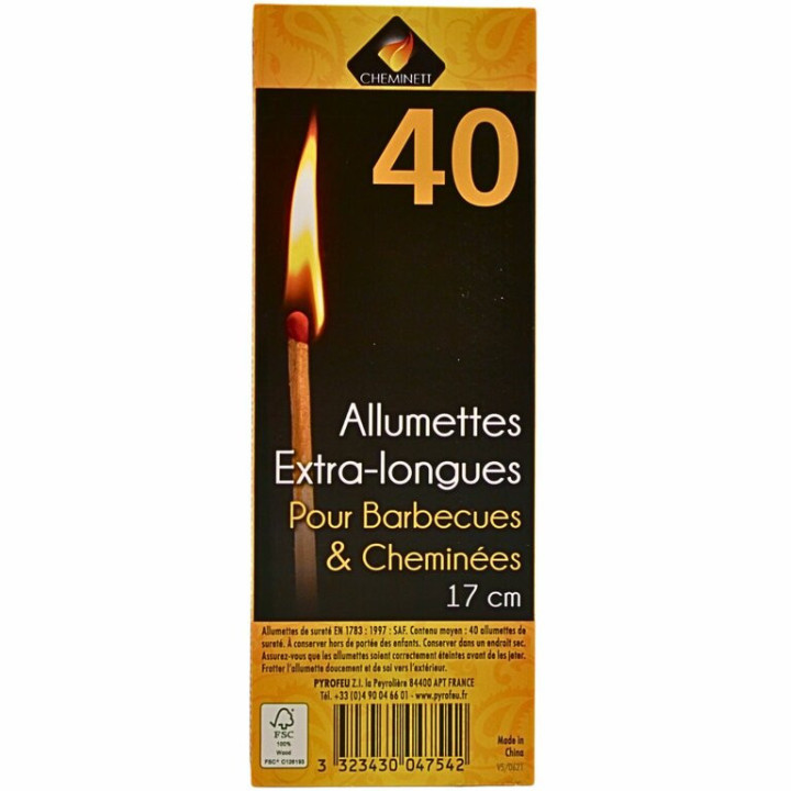 Grandes allumettes longues pour barbecue, cheminée, poêle 17cm