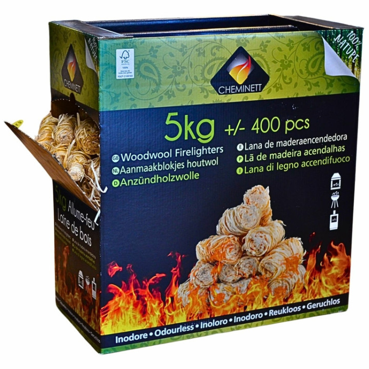 Allume-feu laine de bois naturel pour barbecue, cheminée et poêle