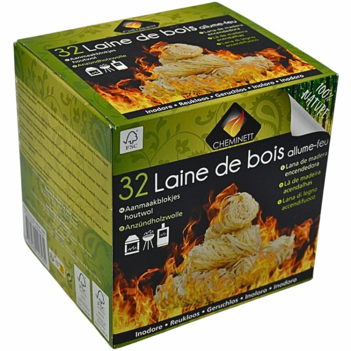 Allume-feu laine de bois naturel pour barbecue, cheminée et poêle