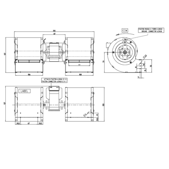 VENTILATEUR CENTRIFUGE DOUBLE poêle à granulé pellet 80x83-35