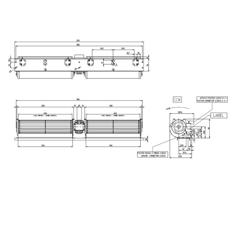 VENTILATEUR TANGENTIEL DOUBLE pour poêle à granulé pellet 60/240