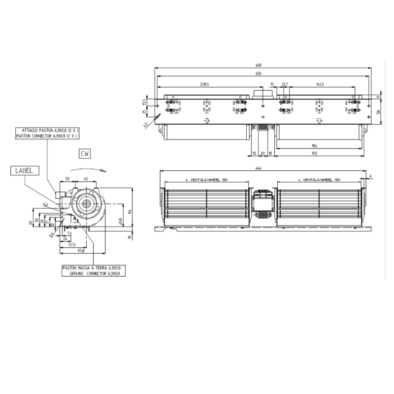 VENTILATEUR TANGENTIEL DOUBLE pour poêle à granulé pellet 60/180