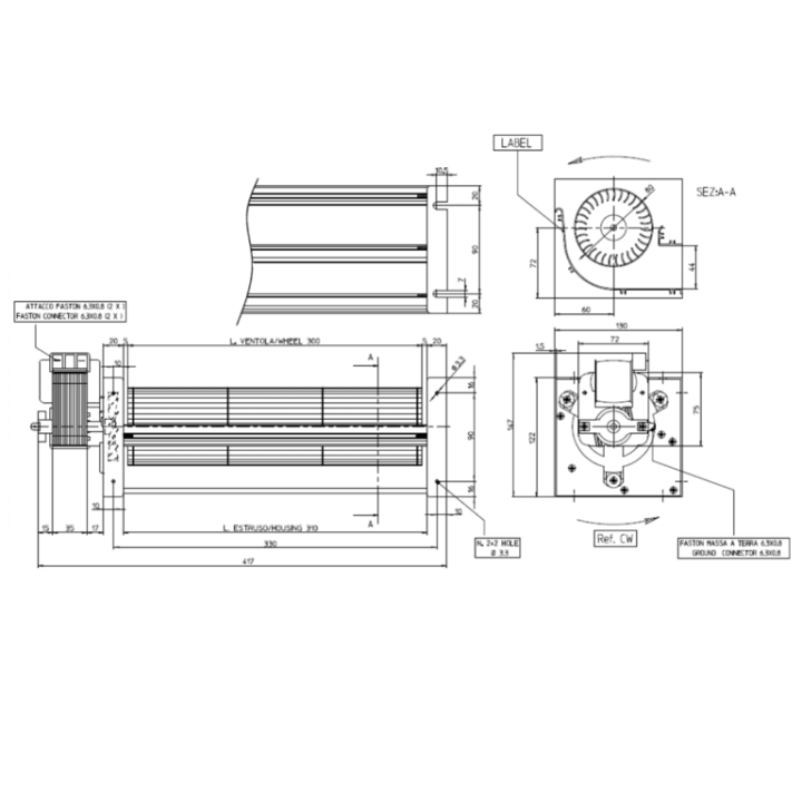 VENTILATEUR TANGENTIEL pour poêle à granulé pellet 80/300