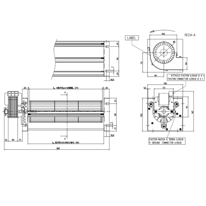 VENTILATEUR TANGENTIEL pour poêle à granulé pellet 80/270 - 77W