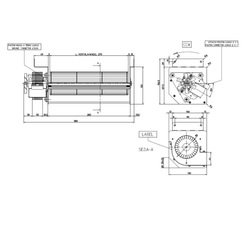 VENTILATEUR TANGENTIEL pour poêle à granulé pellet 80/270 - 82W