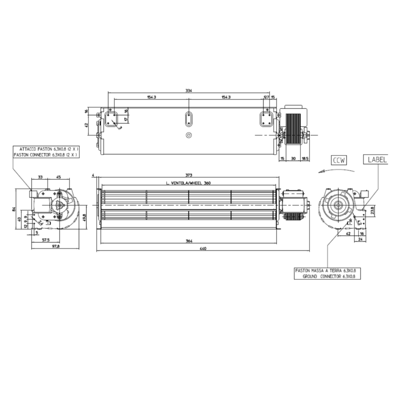 VENTILATEUR TANGENTIEL pour poêle à granulé pellet 60/360 - 42W
