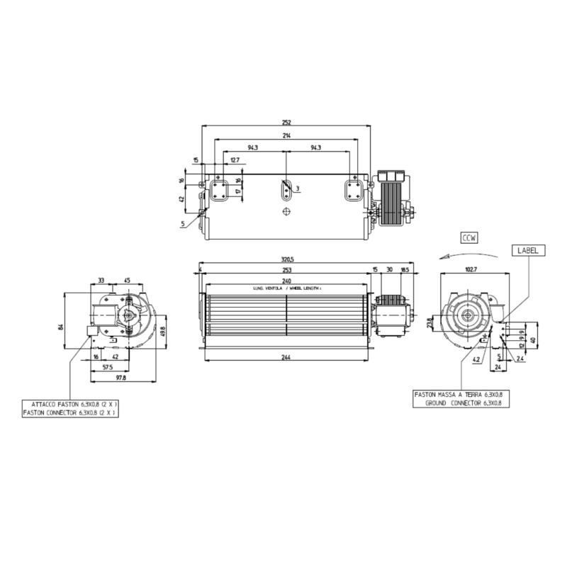 VENTILATEUR TANGENTIEL pour poêle à granulé pellet 60/240