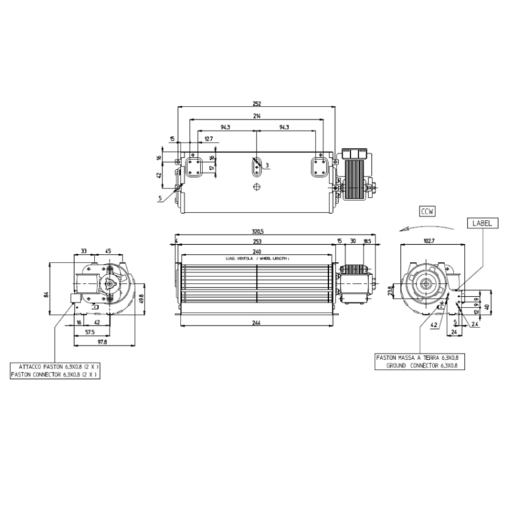 VENTILATEUR TANGENTIEL pour poêle à granulé pellet 60/240