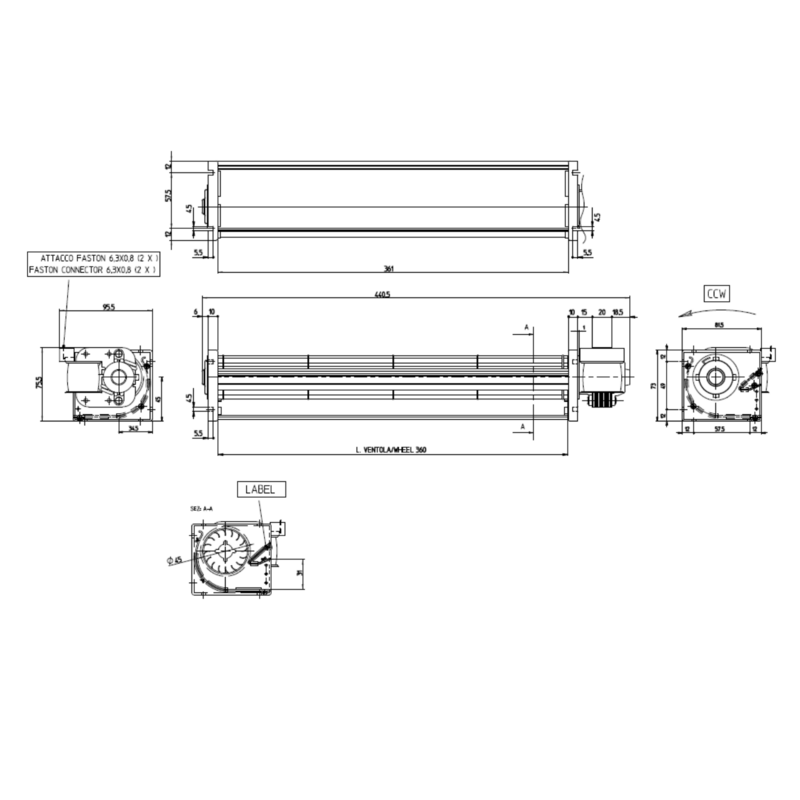 VENTILATEUR TANGENTIEL pour poêle à granulé pellet 45/180