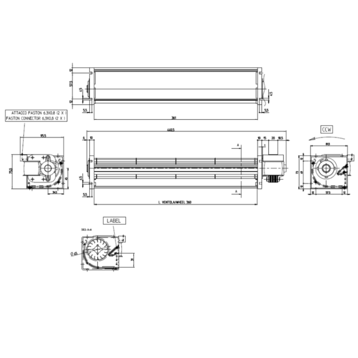 VENTILATEUR TANGENTIEL pour poêle à granulé pellet 45/180