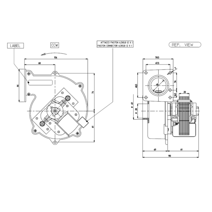 VENTILATEUR CENTRIFUGE pour poêle à granulé pellet CF 80-20