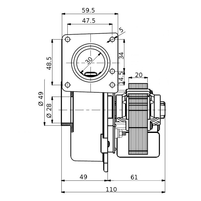 VENTILATEUR CENTRIFUGE pour poêle à granulé pellet CF 80-20