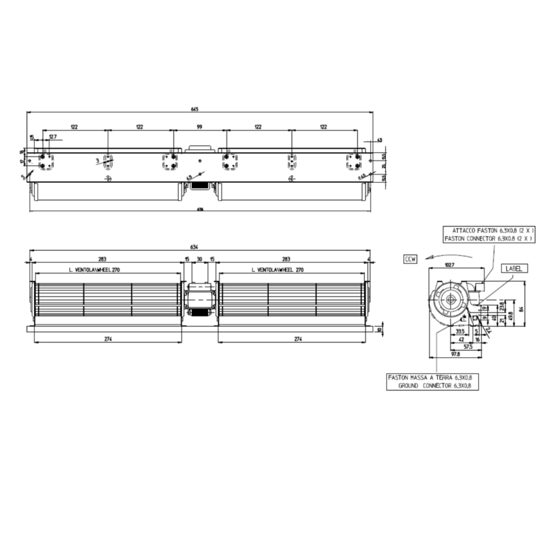 VENTILATEUR TANGENCIEL DOUBLE pour poêle à granulé pellet 60/270