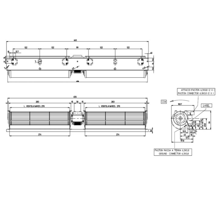 VENTILATEUR TANGENCIEL DOUBLE pour poêle à granulé pellet 60/270