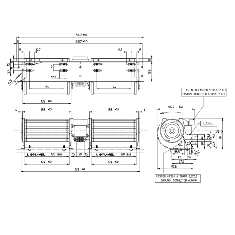VENTILATEUR TANGENTIEL DOUBLE pour poêle à granulé pellet 60/120