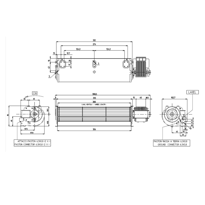 VENTILATEUR TANGENTIEL pour poêle à granulé pellet 60/300