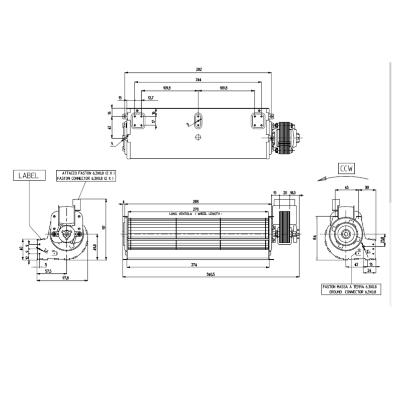 VENTILATEUR TANGENTIEL pour poêle à granulé pellet 60/270