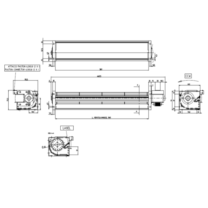 VENTILATEUR TANGENTIEL pour poêle à granulé pellet 45/360