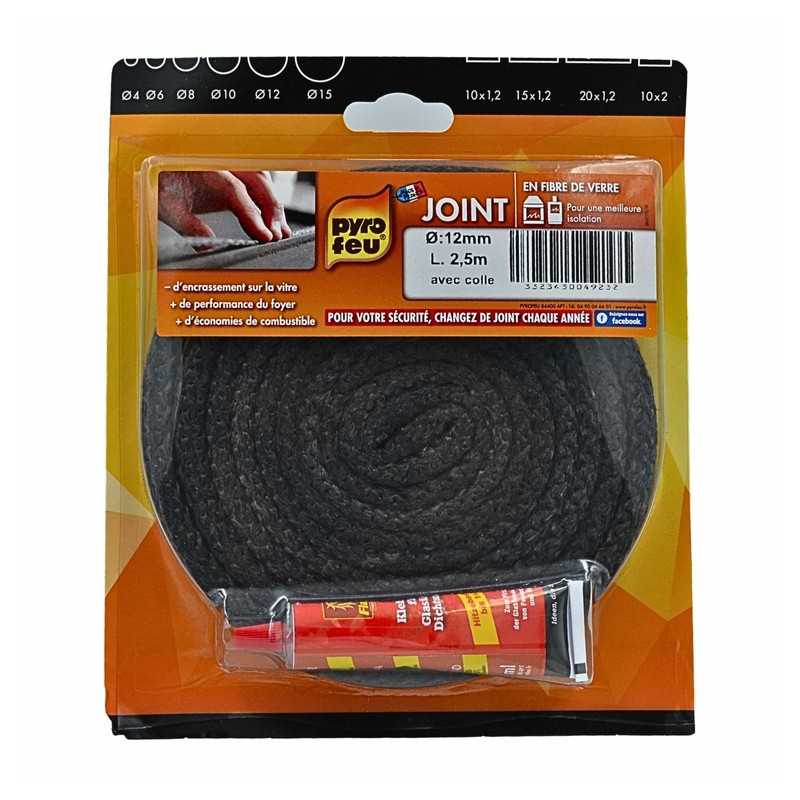 Joint rond d'étanchéité porte poêle, insert bois et granulé 12 mm